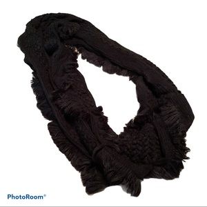 Fuzzy Knit Black Infinity Scarf
